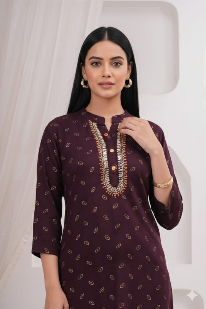WINE EMBROIDERED — Wine Embroidered Kurta Set